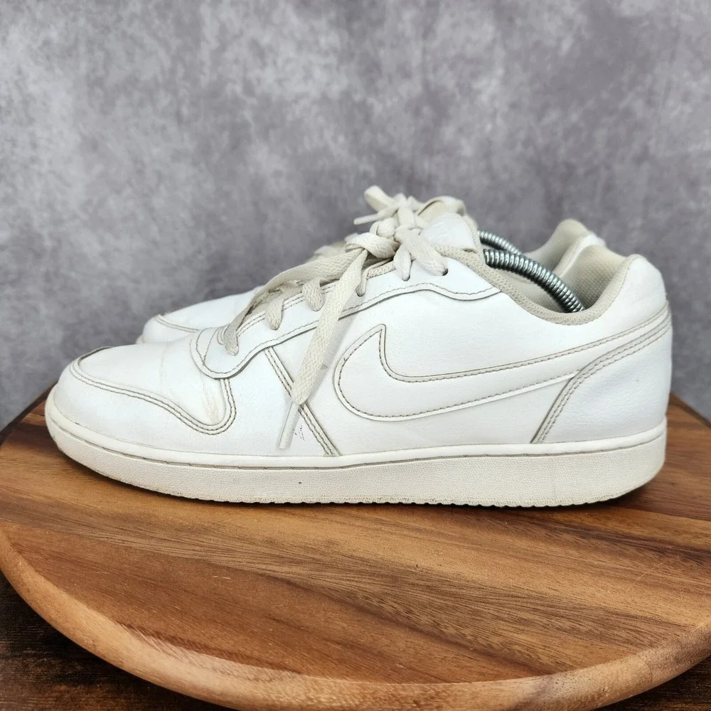 Nike Ebernon Basketball‎ Shoes Mens 11 Triple White Leather Low Top Sneakers